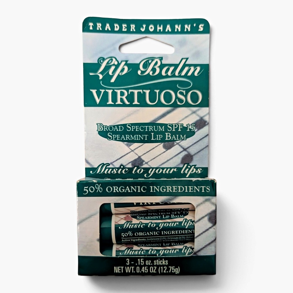 Trader Joe's Lip Balm Virtuoso Spearmint SPF 15 3pk DISCONTINUED RARE HTF